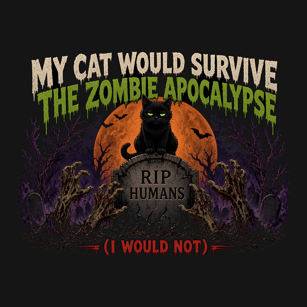 My Cat Would Survive the Zombie Apocalypse Tee design close-up