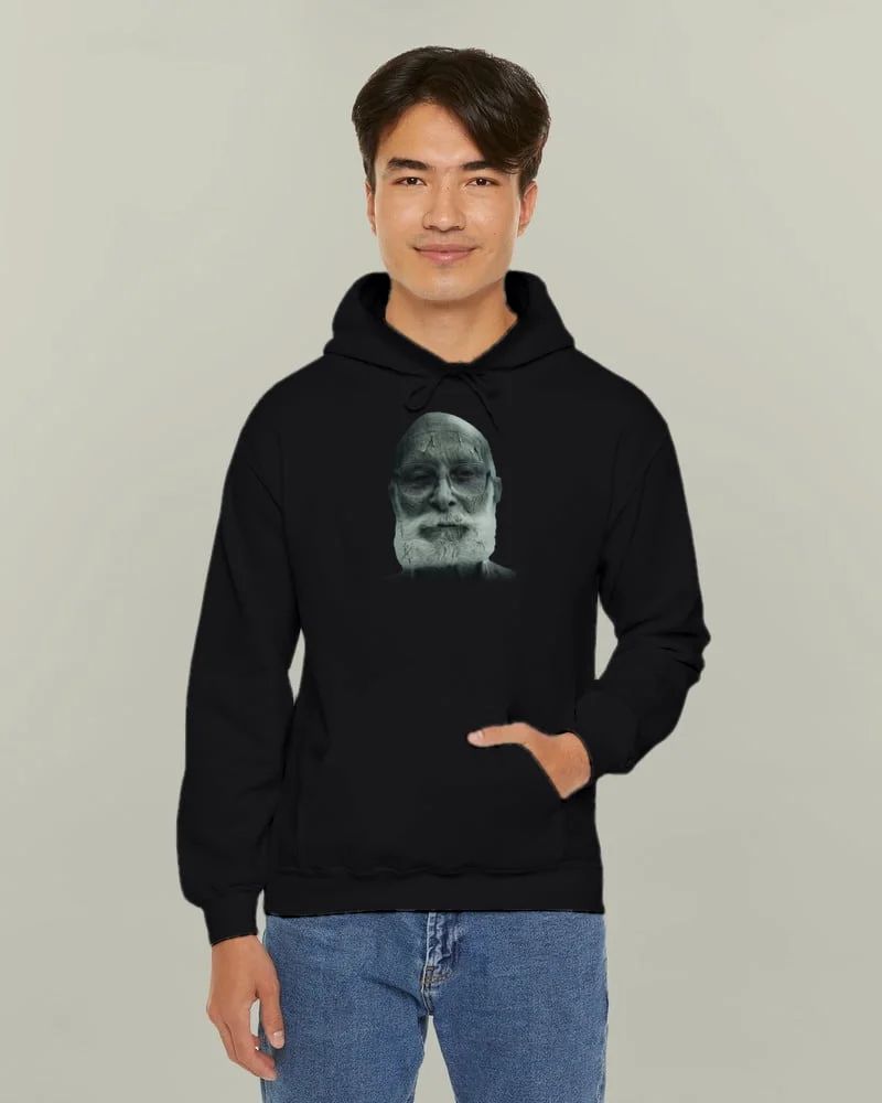 Sample zombie portrait on a black hoodie