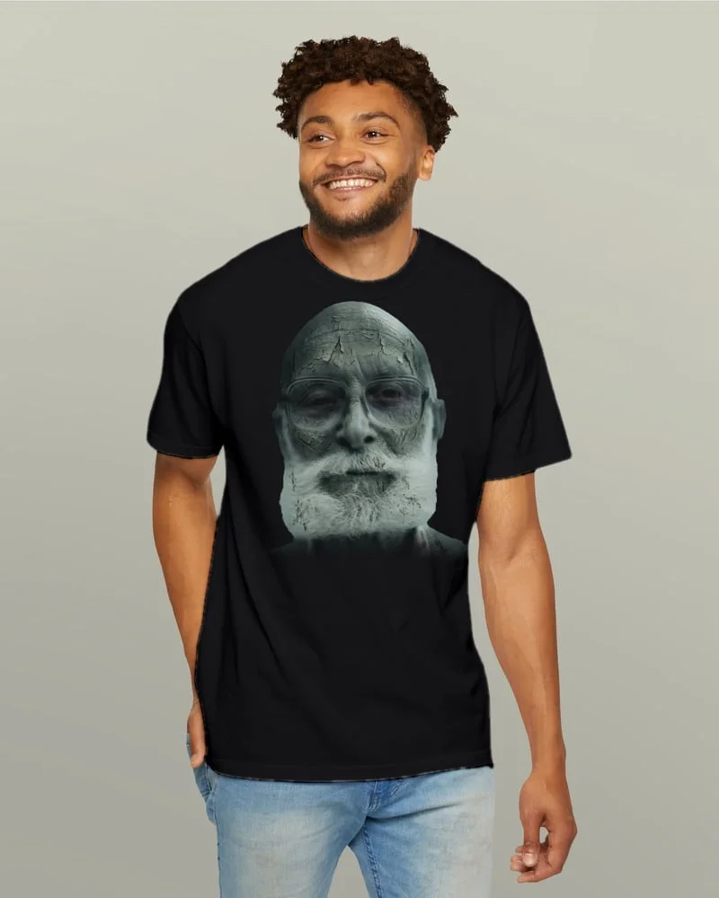 Sample zombie portrait on a black tee