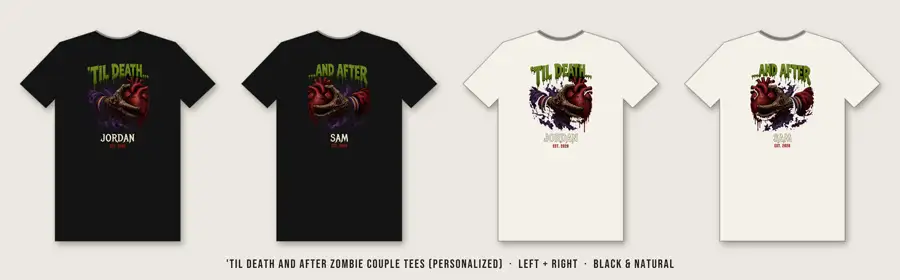 'Til Death and After Zombie Couple Tees (Personalized): Two-shirt set