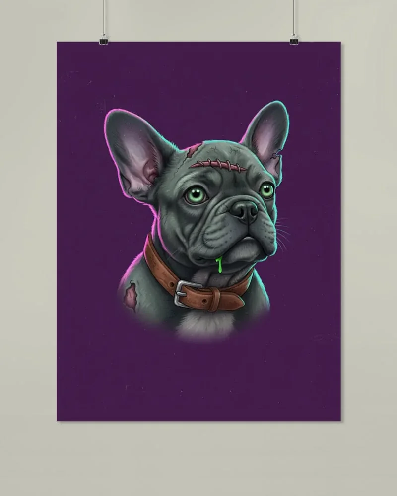 Zombify Me Custom Zombie Poster: a zombie portrait scene printed on a matte poster hanging on a wall