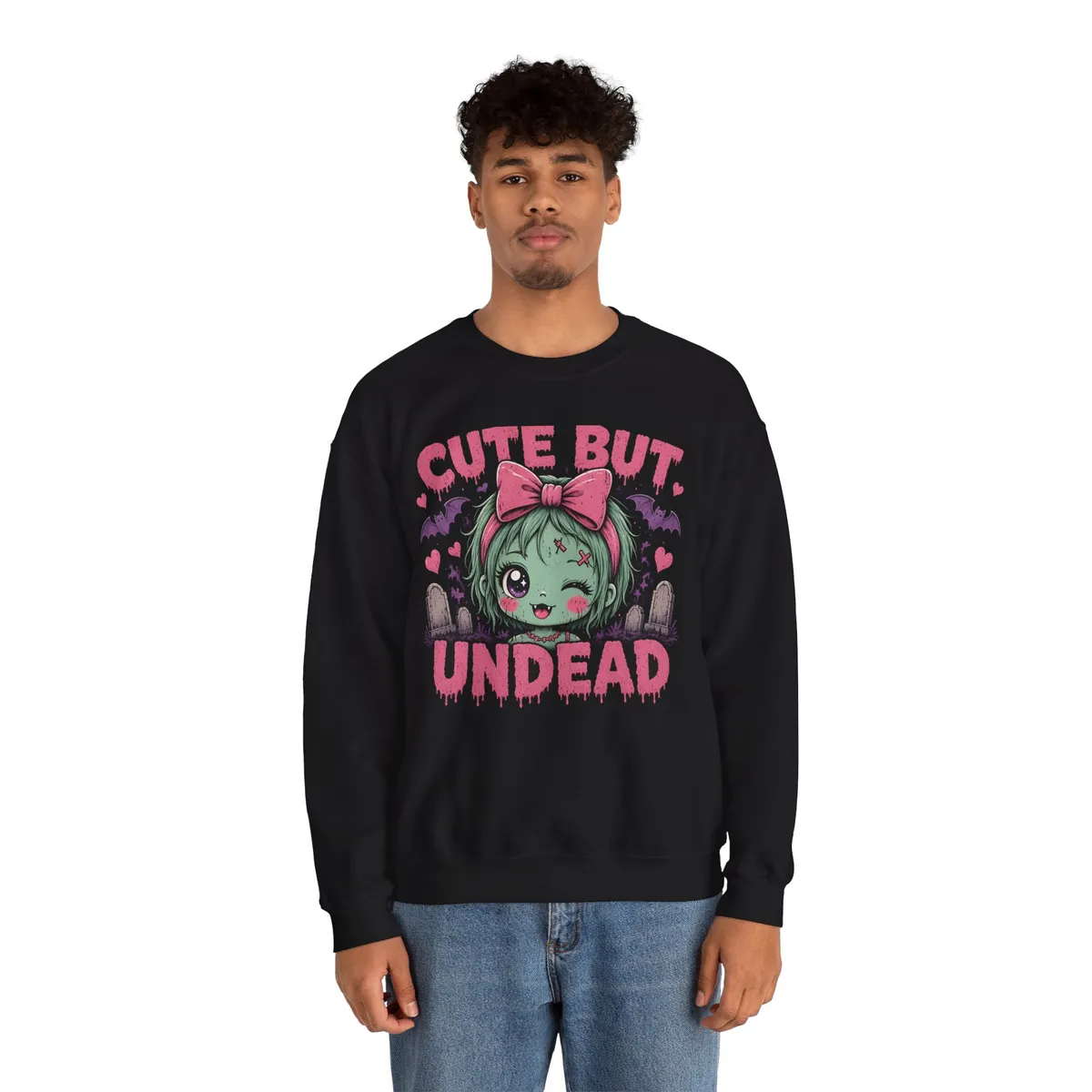 Cute But Undead Pink Zombie Sweatshirt in Black: worn, second look