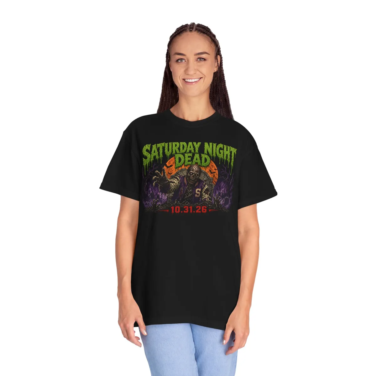 Saturday Night Dead 10.31.26 Tee in Black: worn, second look
