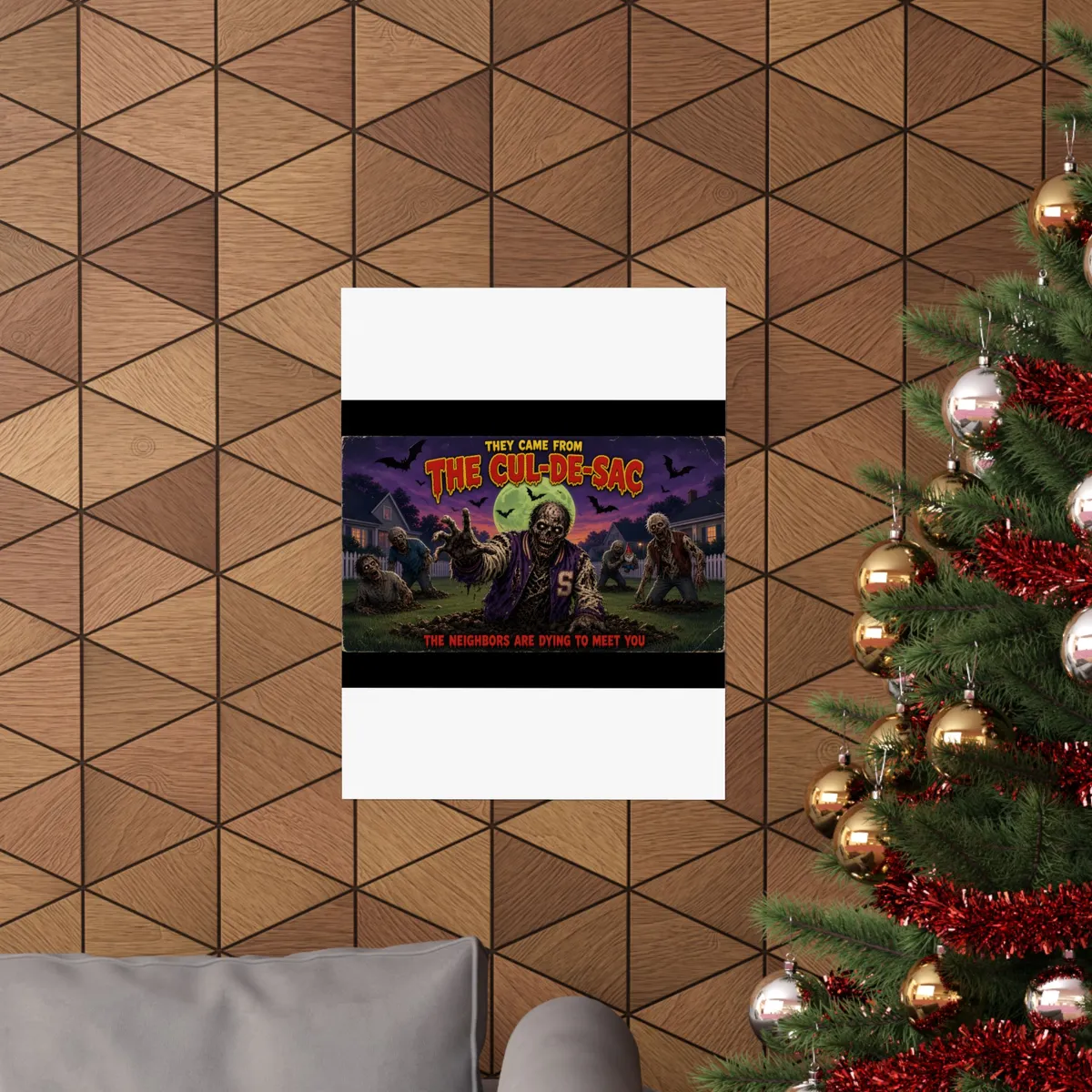 They Came From the Cul-de-Sac Retro Horror Poster: on a wall