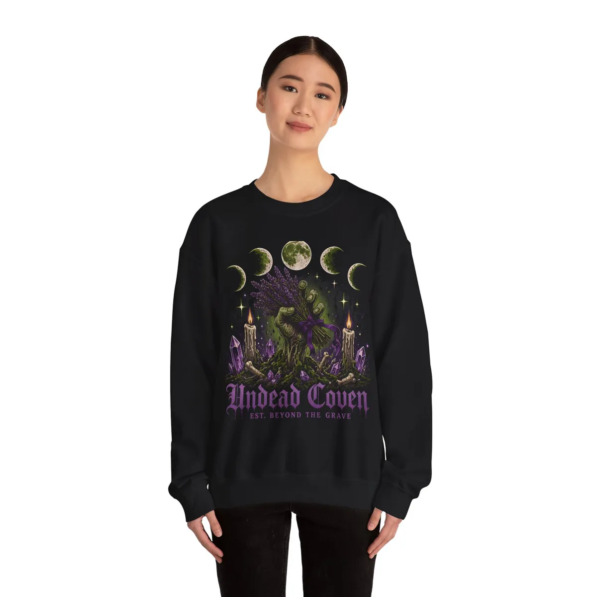 Undead Coven Witchcore Sweatshirt in Black: worn by a model
