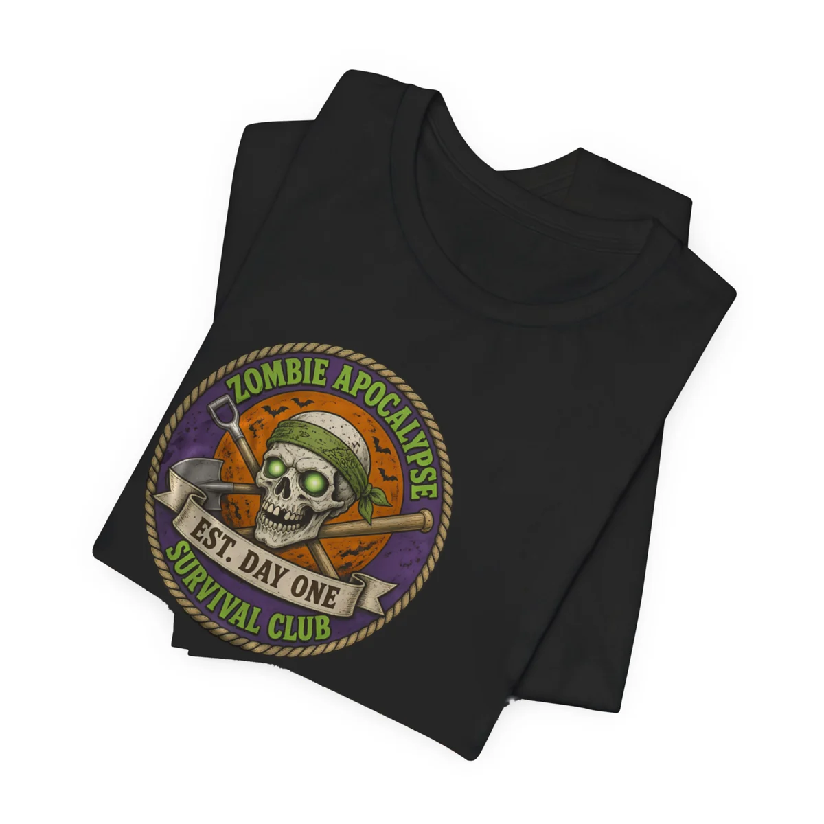 Zombie Apocalypse Survival Club Tee in Black: folded flat