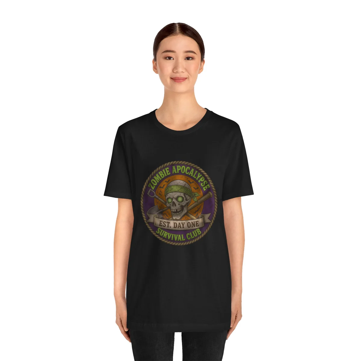 Zombie Apocalypse Survival Club Tee in Black: worn by a model