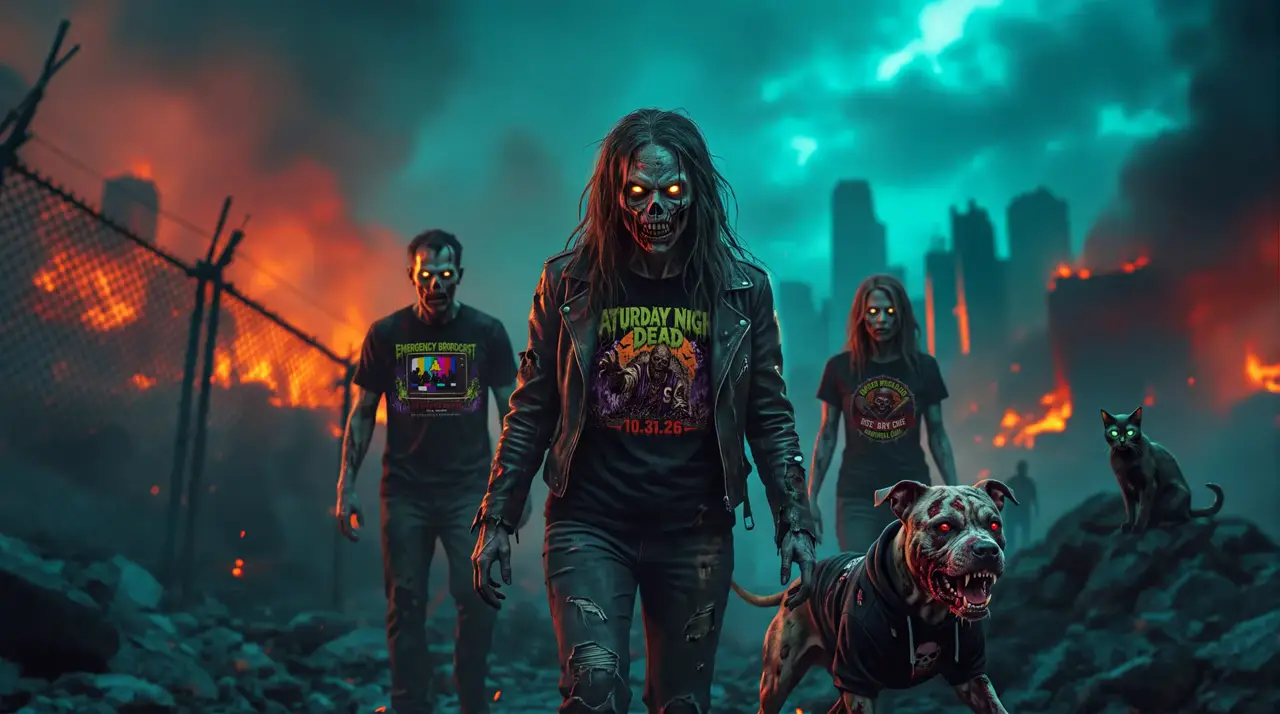 Zombie hero artwork behind the shop headline